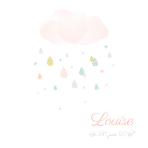 Faire-part de naissance Tombe la pluie (triptyque) blanc & rose Faire-part de naissance Tombe la pluie (triptyque) blanc & rose