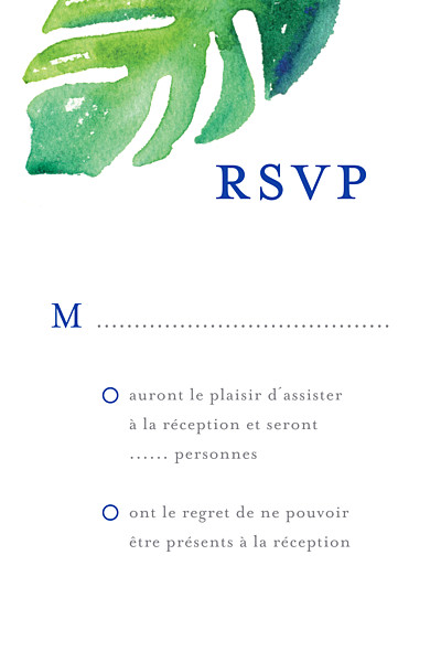 Carton réponse mariage Acapulco blanc & vert finition Carton réponse mariage Acapulco blanc & vert finition