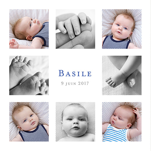 Faire-part de naissance Simple 8 photos blanc - Recto Faire-part de naissance Simple 8 photos blanc - Recto