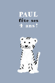 Carte d'anniversaire Bigre un tigre gris & blanc