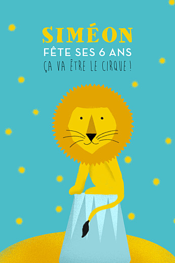 Carte d'anniversaire Fanfaron le lion turquoise & jaune - Recto