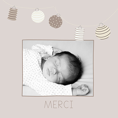 Carte de remerciement Petits lampions photo taupe finition Carte de remerciement Petits lampions photo taupe finition