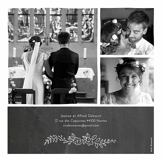 Carte de remerciement mariage Ardoise 3 photos fleurs noir - Page 2