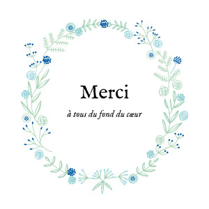 Carte de remerciement Merci douceur champêtre bleu