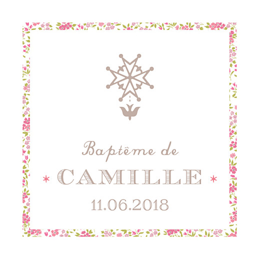 Etiquette de baptême Croix huguenote rose Etiquette de baptême Croix huguenote rose