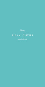 Menu de mariage Chic (panoramique) 4 pages turquoise Menu de mariage Chic (panoramique) 4 pages turquoise