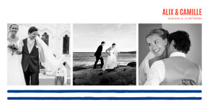 Carte de remerciement mariage Marinière 3 photos bleu marine