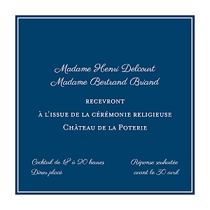 Carton d'invitation mariage Carré chic bleu marine