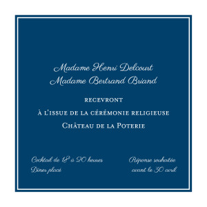 Carton d'invitation mariage Carré chic bleu marine