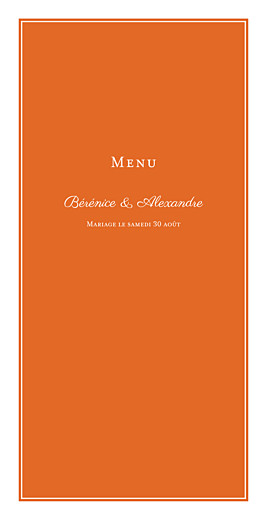Menu de mariage Carré chic (4 pages) orange - Page 1 Menu de mariage Carré chic (4 pages) orange - Page 1