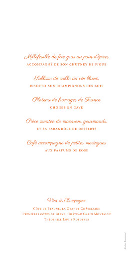 Menu de mariage Carré chic orange - Verso