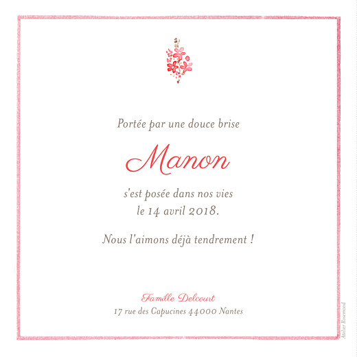 Faire-part de naissance Fleurs des champs rose Faire-part de naissance Fleurs des champs rose