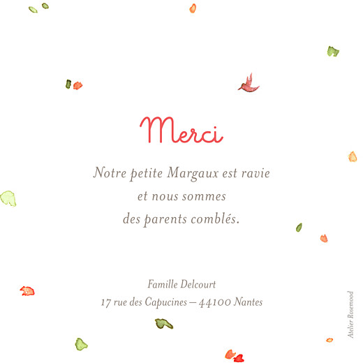 Carte de remerciement Merci sur la branche corail Carte de remerciement Merci sur la branche corail