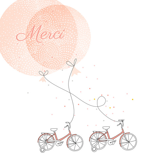 Carte de remerciement Merci à bicyclette jumeaux corail - Recto