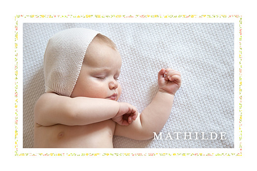 Faire-part de naissance Bilingue lberty tradition jaune & corail Faire-part de naissance Bilingue lberty tradition jaune & corail