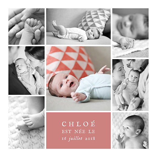 Faire-part de naissance Souvenir 8 photos corail Faire-part de naissance Souvenir 8 photos corail