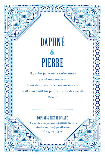 Carte de remerciement mariage Nomade bleu - Page 2 Carte de remerciement mariage Nomade bleu - Page 2