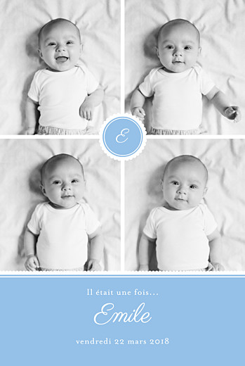 Faire-part de naissance Monogramme bleuet Faire-part de naissance Monogramme bleuet