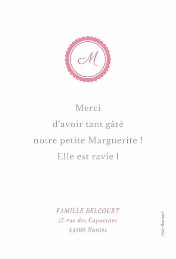 Carte de remerciement Petit monogramme rose - Page 2 Carte de remerciement Petit monogramme rose - Page 2