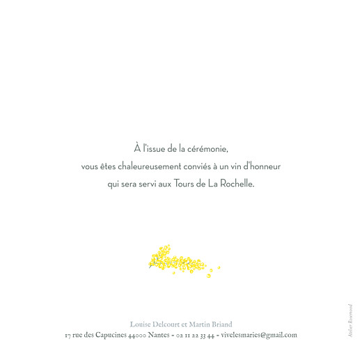 Faire-part de mariage Mimosa jaune - Verso