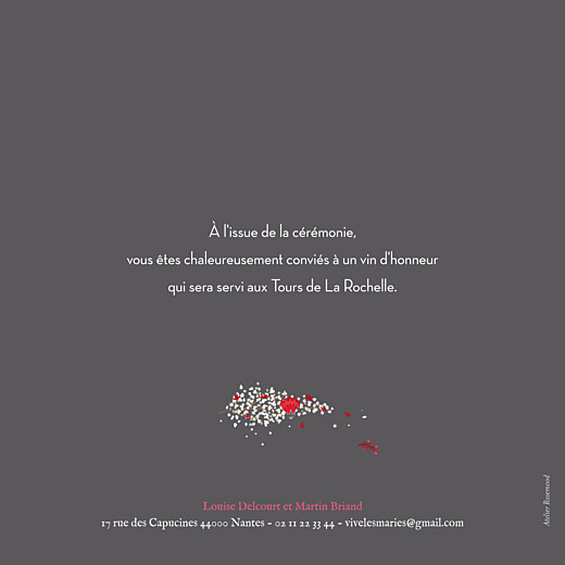 Faire-part de mariage Couronne de fleurs gris & rose - Verso Faire-part de mariage Couronne de fleurs gris & rose - Verso