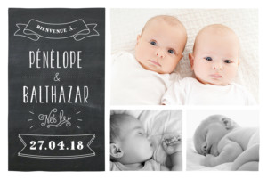 Faire-part de naissance Ardoise jumeaux noir Faire-part de naissance Ardoise jumeaux noir