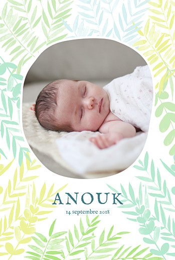 Faire-part de naissance Feuillage portrait photo vert Faire-part de naissance Feuillage portrait photo vert