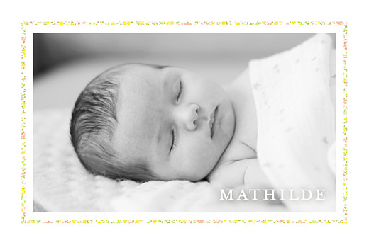Faire-part de naissance Liberty tradition 2 photos jaune & corail Faire-part de naissance Liberty tradition 2 photos jaune & corail