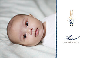 Faire-part de naissance Mon petit lapin 2 photos bleu nuit Faire-part de naissance Mon petit lapin 2 photos bleu nuit