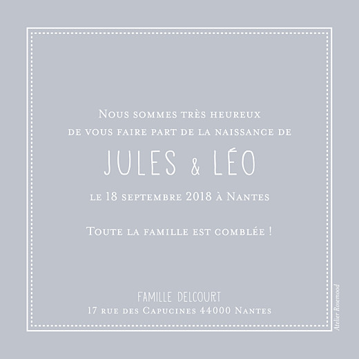 Faire-part de naissance Petites rayures jumeaux gris Faire-part de naissance Petites rayures jumeaux gris