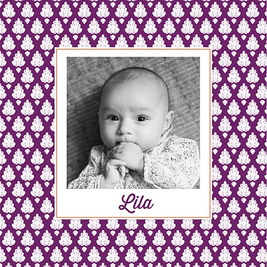 Faire-part de naissance Batik (2 photos) violet Faire-part de naissance Batik (2 photos) violet