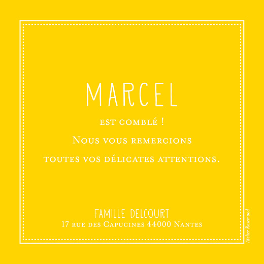 Carte de remerciement Merci petites rayures photo jaune Carte de remerciement Merci petites rayures photo jaune