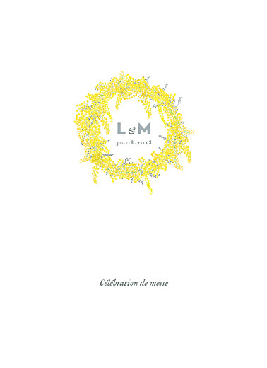 Couverture livret de messe mariage Mimosa jaune - Page 1 Couverture livret de messe mariage Mimosa jaune - Page 1