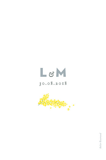 Marque-table mariage Mimosa jaune - Verso Marque-table mariage Mimosa jaune - Verso