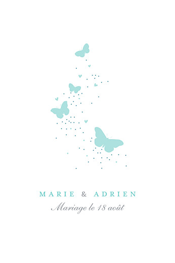 Carton d'invitation mariage Papillons (portrait) blanc et bleu Carton d'invitation mariage Papillons (portrait) blanc et bleu