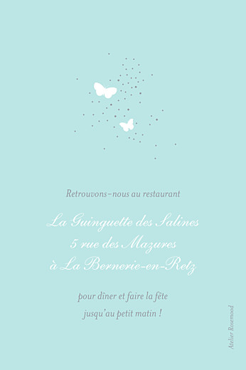 Carton d'invitation mariage Papillons (portrait) blanc et bleu Carton d'invitation mariage Papillons (portrait) blanc et bleu