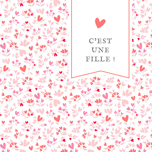 Faire-part de naissance Petit liberty coeur (triptyque) rose Faire-part de naissance Petit liberty coeur (triptyque) rose