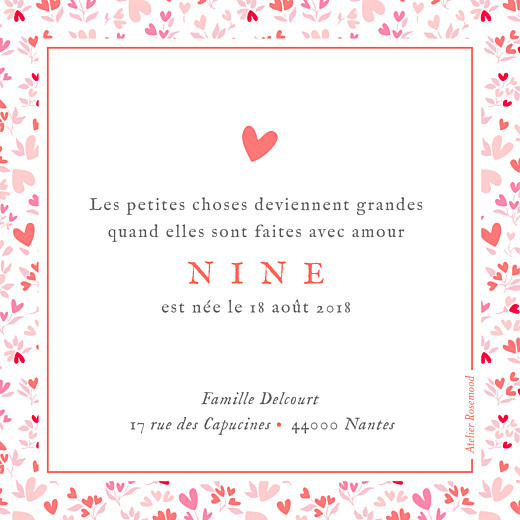 Faire-part de naissance Petit liberty coeur (triptyque) rose Faire-part de naissance Petit liberty coeur (triptyque) rose