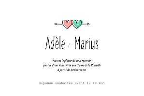 Carton d'invitation mariage Pictos vert et corail Carton d'invitation mariage Pictos vert et corail