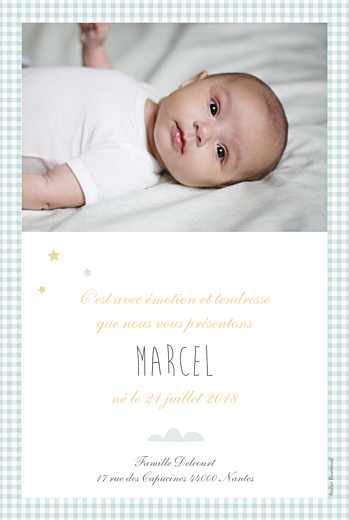 Faire-part de naissance Dans le ciel photo (portrait) bleu Faire-part de naissance Dans le ciel photo (portrait) bleu