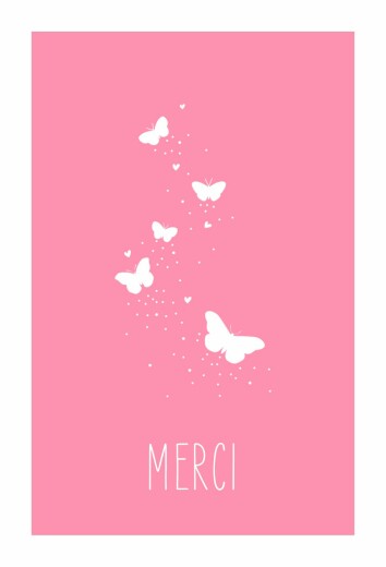 Carte de remerciement Merci papillon 4 photos rose - Recto Carte de remerciement Merci papillon 4 photos rose - Recto