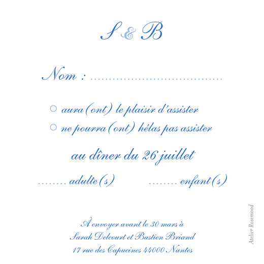 Carton réponse mariage Chic médaillon bleu - Page 2