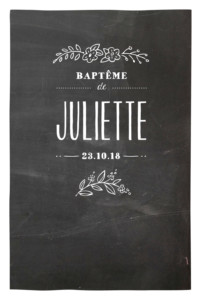 Menu de baptême Ardoise fleurs noir Menu de baptême Ardoise fleurs noir