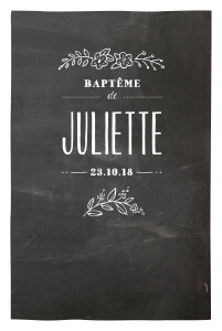 Menu de baptême Ardoise fleurs noir Menu de baptême Ardoise fleurs noir
