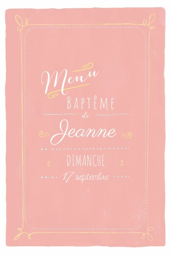Menu de baptême Happy day corail Menu de baptême Happy day corail
