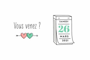 Carton réponse mariage Pictos vert et corail Carton réponse mariage Pictos vert et corail