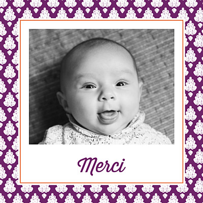Carte de remerciement Merci batik photo violet finition Carte de remerciement Merci batik photo violet finition