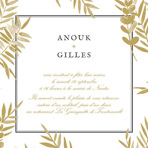 Faire-part de mariage Feuillage (4 pages) or Faire-part de mariage Feuillage (4 pages) or