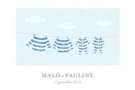 Faire-part de naissance Fil à linge marinières jumeaux bleu