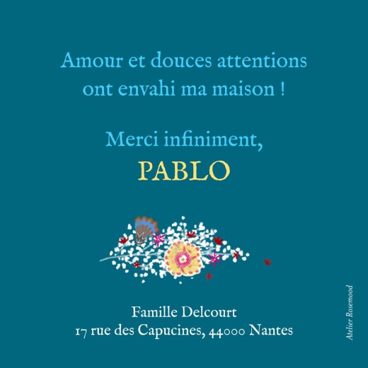Carte de remerciement Merci gypsophile bleu - Verso Carte de remerciement Merci gypsophile bleu - Verso